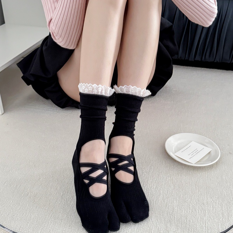 Lace Trim Split Toe Yoga Socks - Medias Para Pilates Y Yoga review and price